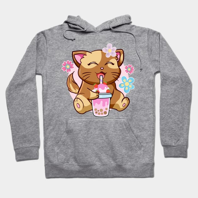 Boba Cat Tea Neko Girl Teen Bubble Kawaii Anime Japanese Hoodie by jodotodesign